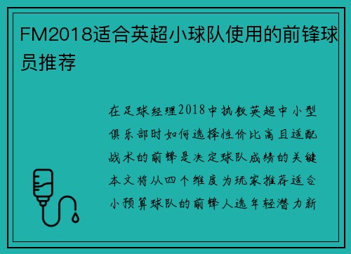 FM2018适合英超小球队使用的前锋球员推荐
