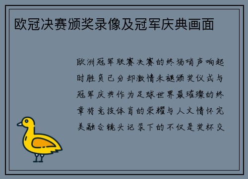 欧冠决赛颁奖录像及冠军庆典画面